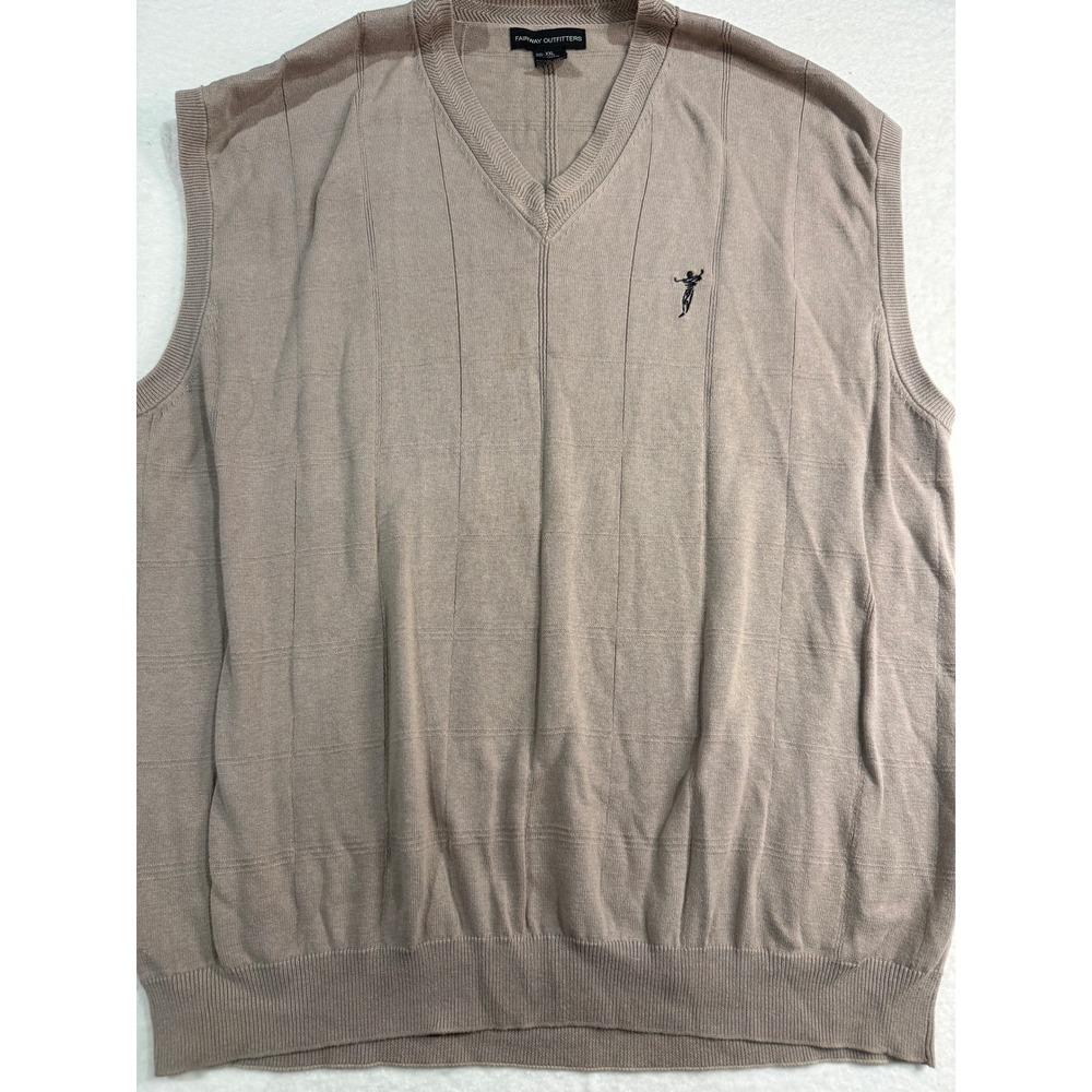 Fairway Outfitters Mens XXL Tan Cotton V-Neck Golf Sweater Vest Textured Knit